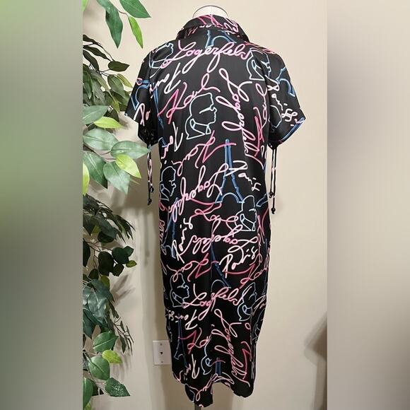 NWT Karl Lagerfeld Dressy Silky Neon Lights Button Down Shirt Dress Size 2 - Picture 7 of 9